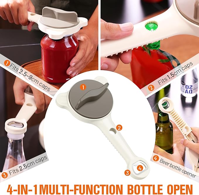Multifunctional Retractable Bottle Opener, Jar Opener Bottle Opener for Seniors with Arthritis, 4 in 1 Magnetic Stainless Steel Can Opener for Opening Jars Beer Lid Kitchen Gadgets Tool