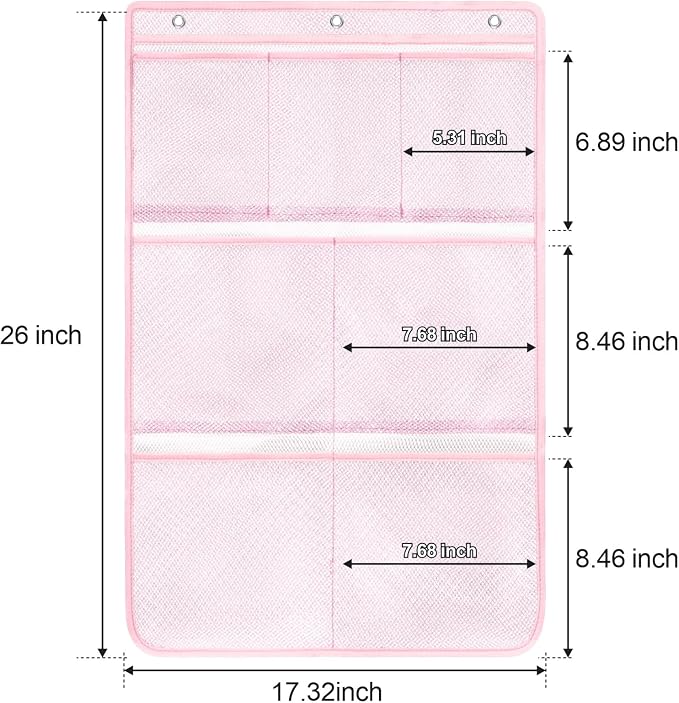 F-color Cruise Essentials 2026 - Mesh Shower Organizer Hanging with 7 Pockets for RV Gym Camping, Quick-Dry Portable Toiletry Bag with Metal Hooks for Bathroom Travel Toiletries, Pink