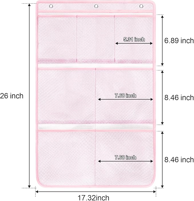 F-color Cruise Essentials 2026 - Mesh Shower Organizer Hanging with 7 Pockets for RV Gym Camping, Quick-Dry Portable Toiletry Bag with Metal Hooks for Bathroom Travel Toiletries, Pink+Pink