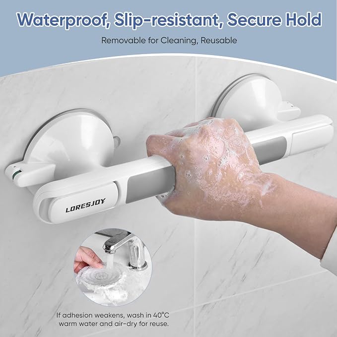 Grab Bars for Bathtubs and Showers with Indicator, Suction Cup Shower Handle, Surface Safety Grip, Strip Locking Latches Removable Bathroom Support, Easy Install Tool-Free Design (2-PCS)