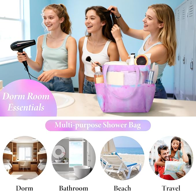 Attmu Mesh Shower Caddy Portable, Quick Dry Hanging Shower Tote Bag for College Dorm Room Essentials, Large Capacity Caddy Dorm for Bathroom Gym Swimming