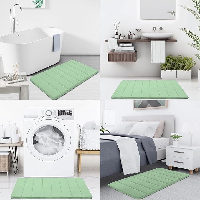 Buganda Memory Foam Bath Mat, 47" x 17", Ultra Soft and Non-Slip Bathroom Rugs, Water Absorbent and Machine Washable Bath Rug Runner for Bathroom, Shower, and Tub, Sage Green