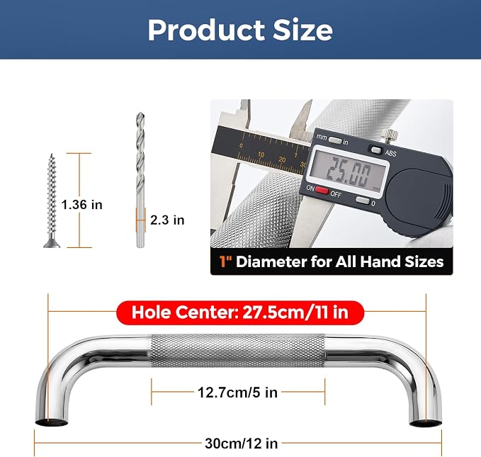 12 Inch Grab Bars for Shower, Stainless Steel Safety Handicap Grab Bars for Bathroom, Anti-Slip Shower Handle, Wall Mounted (2 Pack, Polished Nickel)