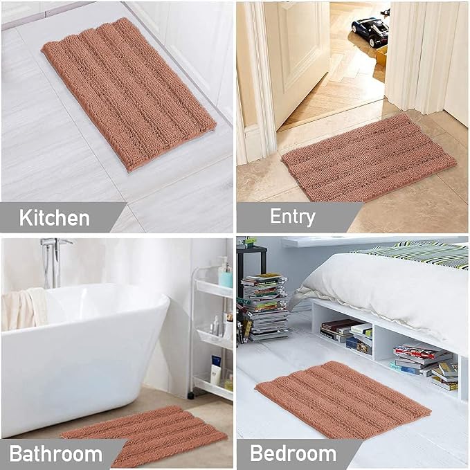 Turquoize Chenille Bath Rugs Shaggy Bathroom Rugs Non Slip Bath Mat for Bathroom 24 x 36 Muted Clay Bath Rug for Extra Soft and Absorbent Area Rug, 24"x 36", Muted Clay