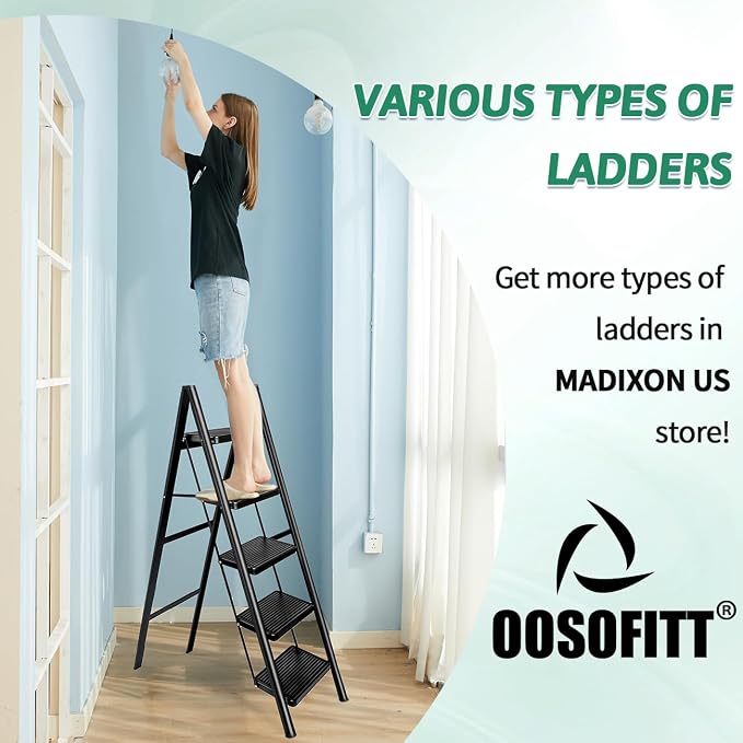 5-Step Folding Ladder for Home Use, Heavy-Duty Step Ladder with Anti-Slip Wide Steps, Portable Foldable Ladder, 330 lbs Load Capacity