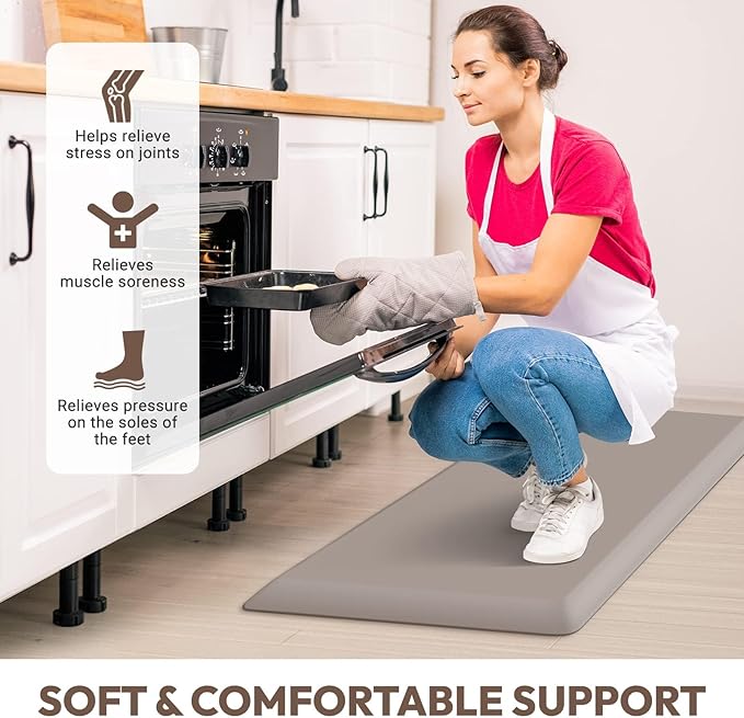 4/5 Inch Thick Kitchen Mat - Cushioned Anti Fatigue Mats for Kitchen Floor - Easy to Clean, Waterproof, Non-Slip Kitchen Rug for Sink, Office, Kitchen (17''x24'' Brown)