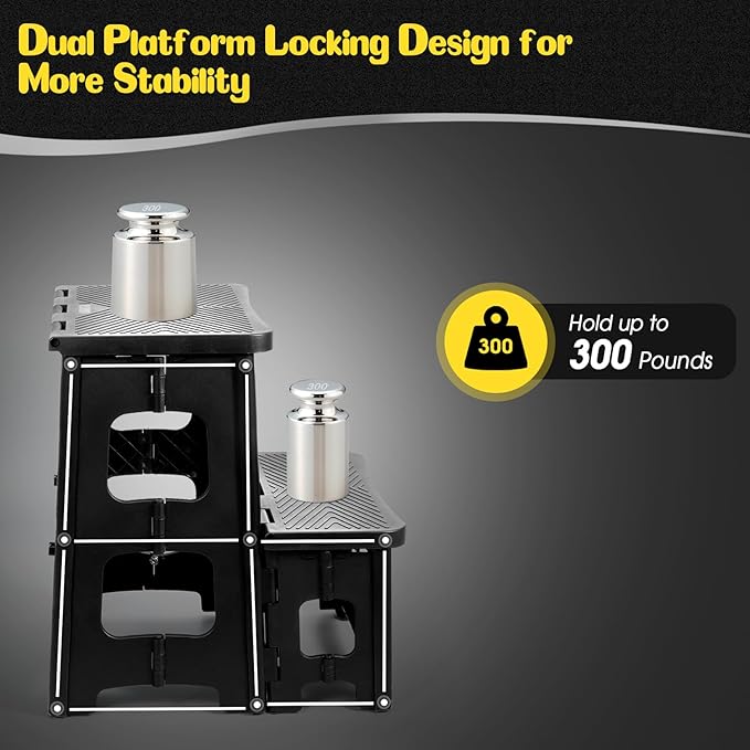 2-Step Stool Foldable, Plastic Steps Stool Folding Step Ladder Two Step Stools Collapsible Step Stools for Adults for Kitchen Home Bathroom RV-Black