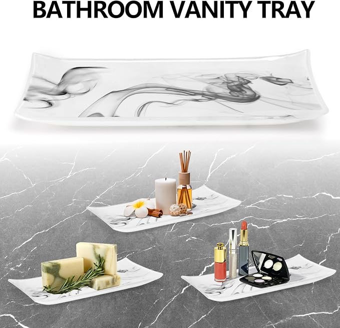 Haturi Bathroom Accessories Set, 4 Pcs Marble Look Sets Soap Dispenser & Toothbrush Holder Counter Top Restroom Apartment Decor Stuff, Glass Kits, Gift for Women and Men, Ink White