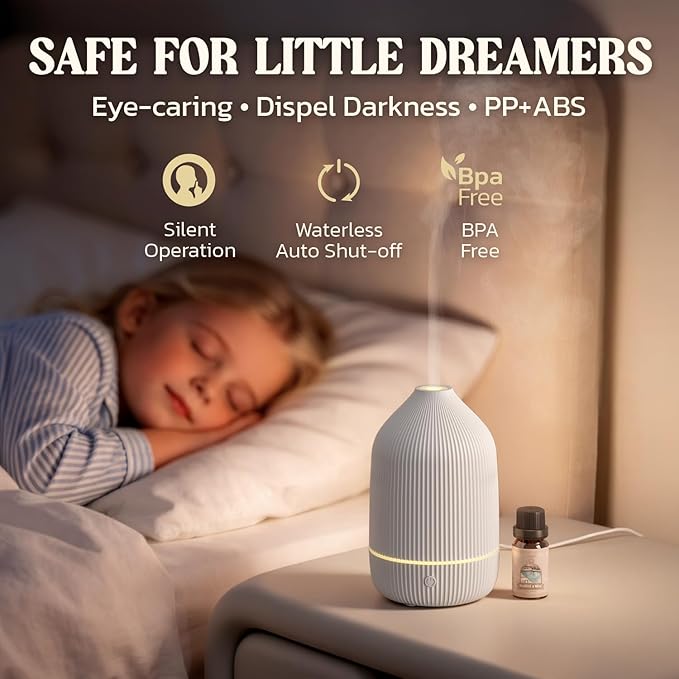 Essential Oil Diffuser, 2Pack, 100ml Aromatherapy Diffuser, Mini Ultrasonic Diffuser for Essential Oil, Home, Office, Cool Mist Humidifier with 7 Led Light, Auto Shut-Off, White