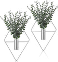 Jexine 8 Pcs Hanging Planters with Artificial Eucalyptus Metal Hanging Vase Indoor Plants Holder Modern Geometric Boho Bathroom Wall Decor for Living Room Home Office (Eucalyptus,Chrome Sliver)