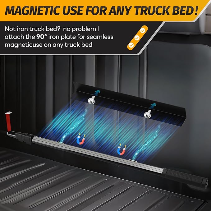 6.9 Ft Magnetically Mounted Truck Cargo Grabber Reach Retriever Tool with Two Hooks, Upgraded Extendable Telescoping Pickup Truck Bed Retriever Tool Magnetic Heavy Duty Truck Bed Accessories
