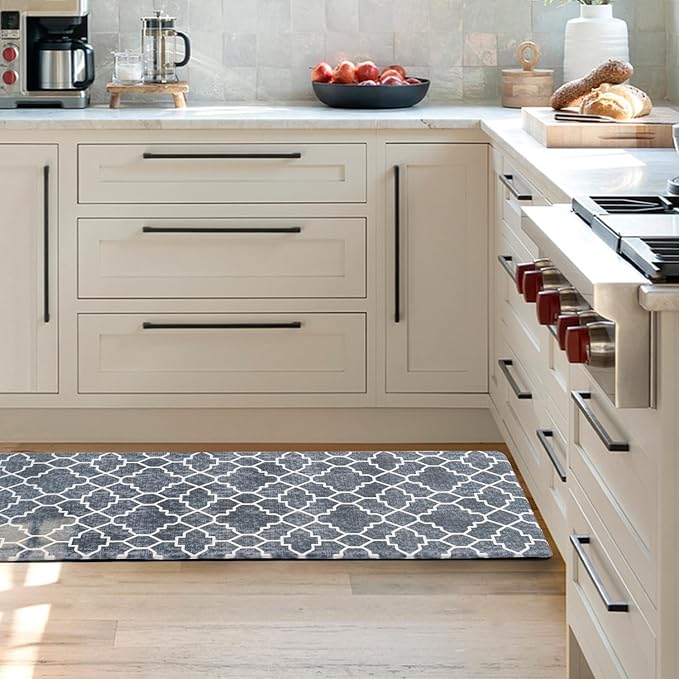 FRESHMINT Kitchen Mat Set of 2, Anti-Fatigue Cushioned Kitchen Mats for Floor, Waterproof Non Slip Comfort Standing Mat, Boho Kitchen Rug for Kitchen Decor, Sink, Office, 17"x30"+17"x47", Navy Blue