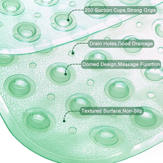 Bathtub and Shower Mats, Extra Long Non-Slip Bath Tub Mat 39 x 16 Inch, Machine Washable BathMat with Suction Cups & Drain Holes for Bathroom Floor, Clear Pale Green