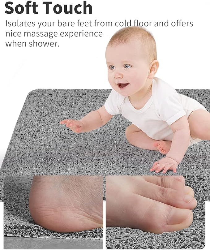 Non Slip Shower Mat, Comfortable Bath mat for Textured Surface,Quick Drying Easy Cleaning Shower Floor Mat for Wet Area,Without Suction Cups Grey 24 x 24
