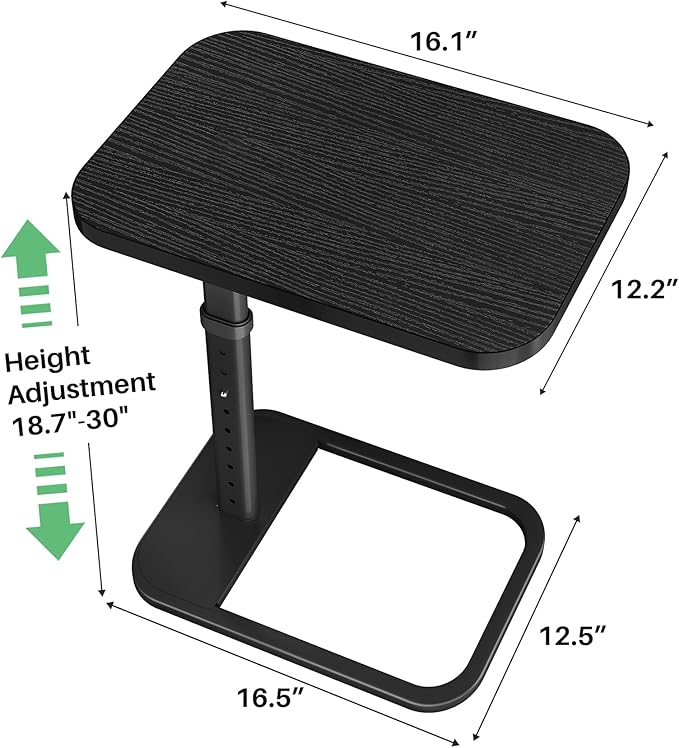 Kitstorack TV Tray Table, Adjustable Height & Rounded Metal Corners, Snack Table for Couch, Sofa, Bed, Chair, Living Room, C Shaped End Side Table for Eating, Dinner or Laptop, Small Spaces, Black