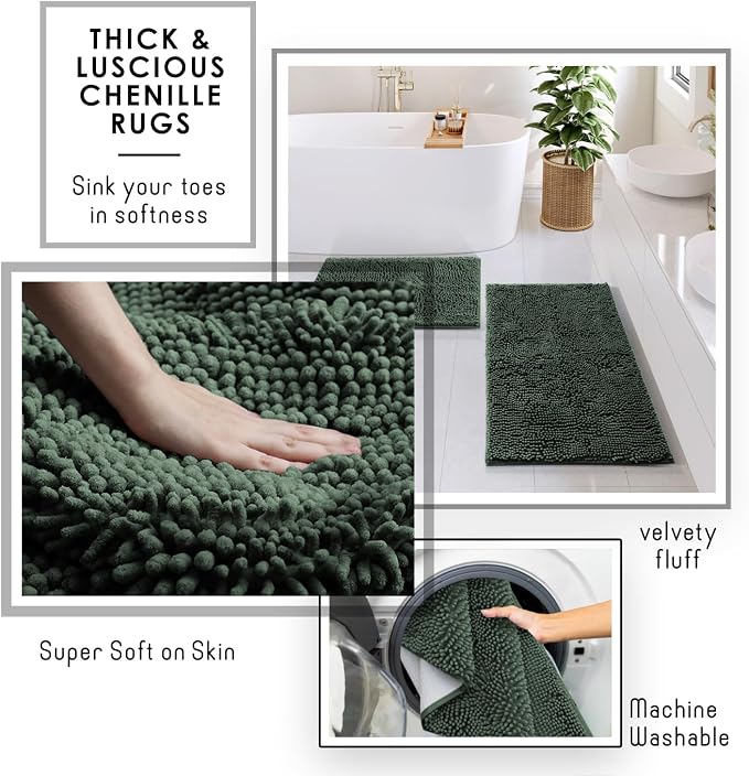 Clara Clark Bathroom Accessories Set - 27PC Bathroom Set with Adhesive Corner Shower Caddy Hanging, Bathroom Sets with Shower Curtain and Rugs, Hunter Green Shower Curtain Set with Bathroom Trash Can