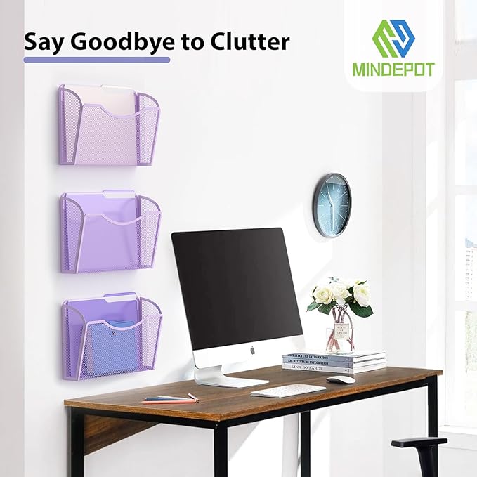 MINDEPOT Wall File Organizer,Hanging Wall Mounted File Folder Binder Holder Mail Organizer for Office,Home and School Supplies