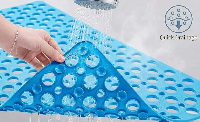 Nonslip Bathtub Mat Extra Soft TPE Bath Mat for Kids, Machine Washable Bathroom Shower Mat, Smooth/Non-Textured Tubs Only, 30L x 17W Inch (Lake Blue)