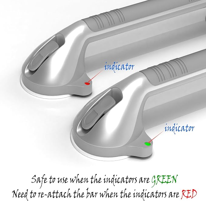 17-inch Suction Shower Grab Bar with Indicators, Tool-Free Installation, Steady Handle for Balance Assist for Bathtub,Bathroom,Toilet, Dual Tone Silver/Grey