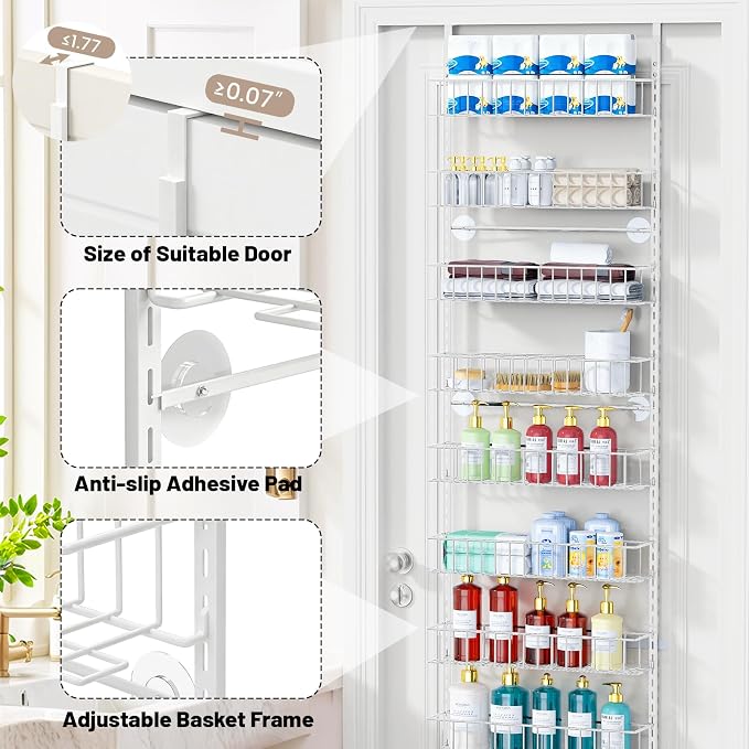 ElegantArray 10-Tier Pantry Door Oragnizer, Over The Door Pantry Organizer Rack and Storage, Hanging Spice Rack Shelves Door, Home Office Laundry Room Bathroom & Kitchen Organization, White