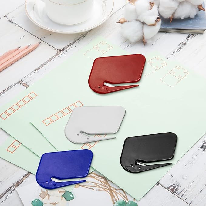Letter Opener Envelope Slitter 4 Pack Letter Openers Plastic with Blade Envelope Opener Mail Opener for Envelope,Package,Paper Cut,Safe Letter Opener
