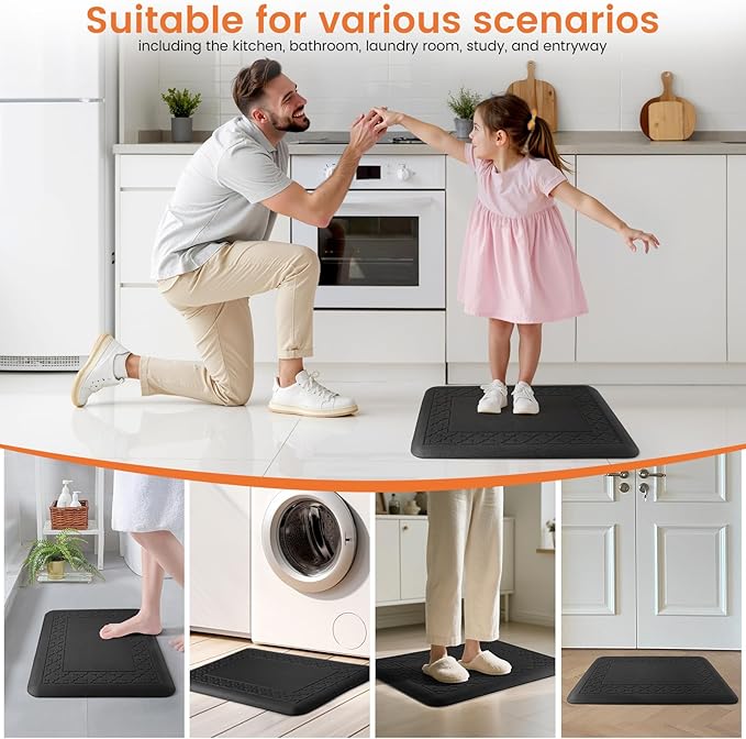 4/5 Inch Thicker Kitchen Mats for Floor Non-Slip Anti Fatigue Comfort Mat Waterproof Kitchen Rug for Sink, Office,Home Stain Resistant Standing Desk Rugs-17.3"x 24", Black