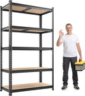 REIBII 2400LBS Garage Shelving Heavy Duty,5 Tier Storage Shelves Adjustable Metal Shelving Unit,Garage Shelves for Basement,Warehouse,Commercial,Pantry,Closet,Kitchen 72x35.55x16,Black