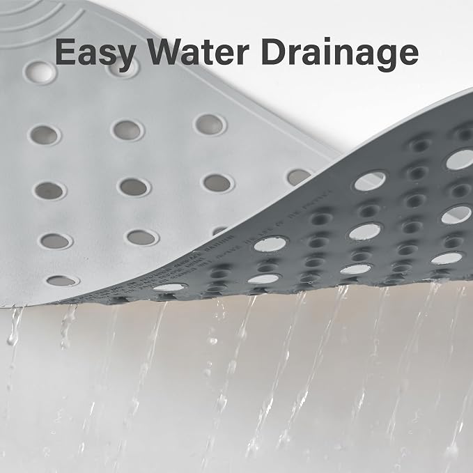 Rubber Bathtub Mat Shower Mat Non-Slip, 31x14 Inch, Bath Tub Floor Mat with Suction Cups and Drainage Holes, Grey
