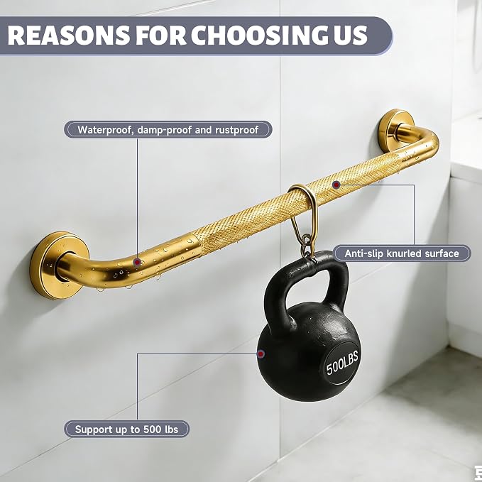 48 Inch Shower Grab Bar 1.25" Dia, 2 Pack Gold Anti Slip Bathroom Grab Bar, 304 Stainless Steel Knurled Handicap Grab Bars, Safety Support Handrail,Bath Shower Handle for Elderly Injury Senior
