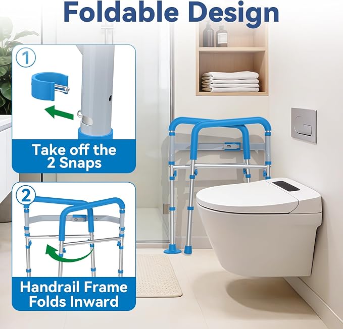 Loyoda Toilet Safety Rails for Seniors, Adjustable Height Toilet Handles for Elderly and Disabled, One-Button Width Adjustment, Foldable Handles, 350 LBS, Toilet Bars Fit Most Toilets