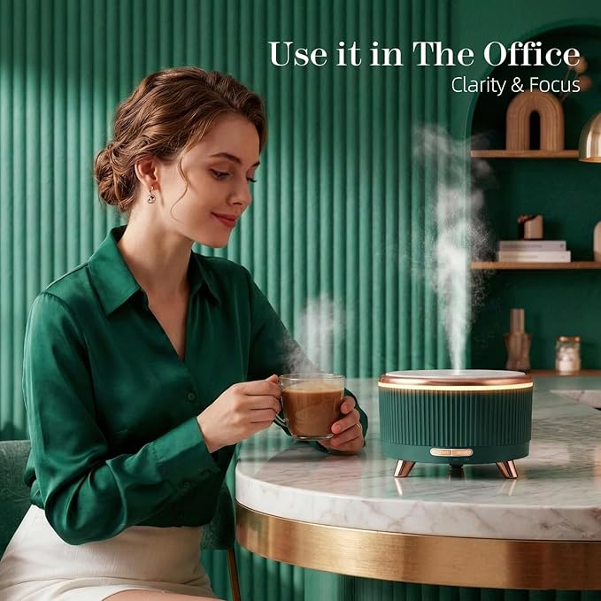 500ML Large Capacity Essential Oil Diffuser, Ultrasonic Aromatherapy Diffuser with 7 Color LED Lights with Remote Control, Cool Mist Humidifier, Timed Mist, Auto Shut-Off (Blue Green)