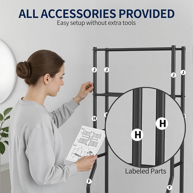 GloTika 3-Tier Over Toilet Storage Rack, Metal Over Toilet Bathroom Organizer Shelf, Freestanding Space Saver Storage Shelves for Bathroom/Laundry/Living Room (Black)