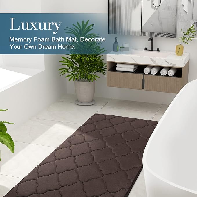 OLANLY Memory Foam Bath Mat Rug 59x24, Ultra Soft and Absorbent Bathroom Rugs, Non-Slip, Comfortable, Machine Washable Bath Carpet for Bathroom Floor, Tub, Shower and Home Decor Accessories, Brown
