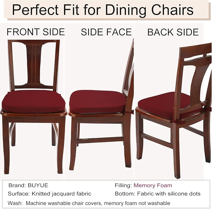 BUYUE Luxury 100% Pure Memory Foam Chair Cushion 1 Pack, Jacquard 16" U-Shape Comfortable Dining Chair Pad, Removable Slip Resistant Kitchen Chair Seat Cushion, (1 piece, Burgundy)