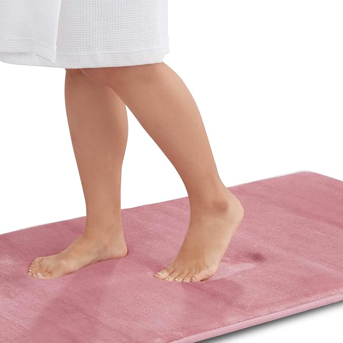 Memory Foam Bath Mat Non Slip Absorbent Super Cozy Velvet Bathroom Rug Carpet (60 inches X 24 inches, Mauve)