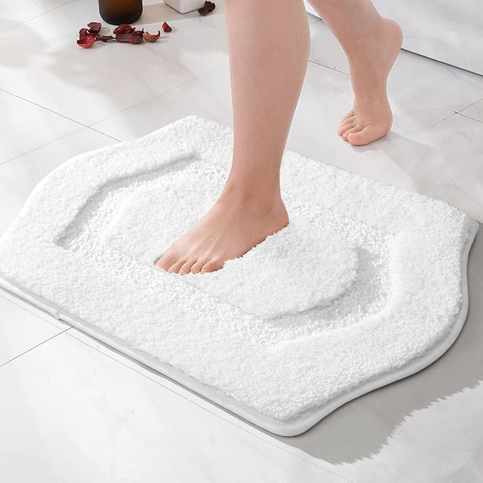 Bathroom Rug Mat, Extra Soft Absorbent Washable Bath Rug, Non-Slip Bath Mats for Bathroom, Tub and Shower, White, 18×24