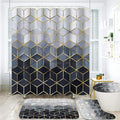 LQCOOL 4Pcs Blue Gradient Shower Curtain Set Modern Geometric Shower Curtain Set Golden Cubic Lines Bathroom Set (Blue)…