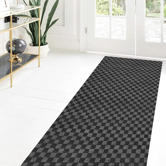 Custom Size Runner Rug 2 ft x 40 ft, 2-82ft Carpet Runners Hallway Entryway Kitchen Garage Laundry Room Area Rugs with Non-Slip Rubber Backing, Checkered Black