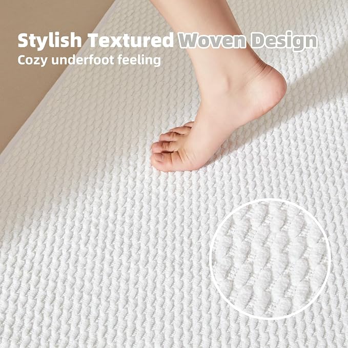 TYUU Bathroom Rugs Non Slip Washable, Super Absorbent Thin Bath Mat Quick Dry Low Pile Bathroom Rug, White 24"x36"