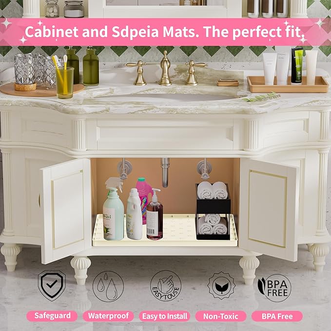 Sdpeia Under Sink Mat 22"×22" Waterproof Silicone Cabinet Liner & Sink Protector for Kitchen & Bathroom, Multi-Purpose Organizers Tray for Pets, Laundry, Cat Litter Mat