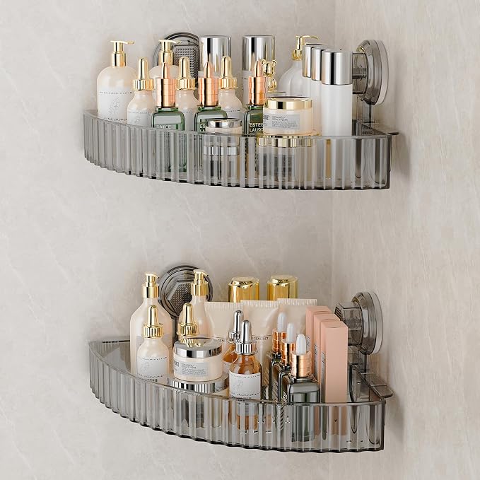Shower Caddy Suction Cup Bathroom Shower Organizer for Bathroom Storage & Home Decor & Kitchen No Drilling Large Capacity Removable and Reusable Shower Shelves for Inside. (black, corner)