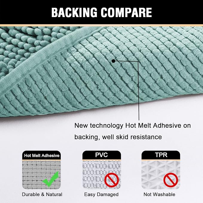 H.VERSAILTEX Bath Mat Bathroom Non Slip Extra Thick Chenille Rug 17" x 24" Absorbent Soft Shaggy Washable Dry Fast Plush Rugs for Bathtubs - Eggshell Blue
