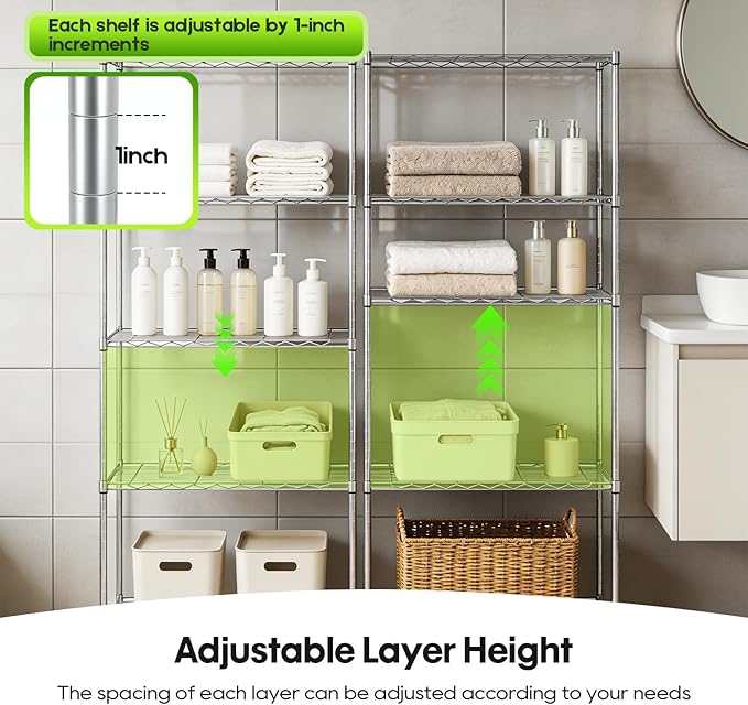 BestOffice | 5-Tier Wire Storage Shelves | 14 x 24 x 60 | Chrome | with Adjustable Racks | Metal Shelf, Holds Upto 500 lbs | No-Tool Assembly | Ideal for Home & Garage Shelving