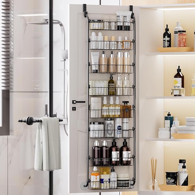 Delamu Over The Door Pantry Organizer, 8-Tier Pantry Door Organizers and Storage, Metal Hanging Spice Rack, Seasoning Organizer, Door Organizer for Home Kitchen Bathroom, Black