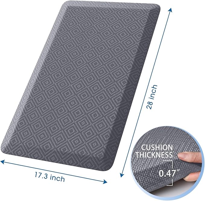 Mattitude Kitchen Mat Cushioned Anti-Fatigue Floor Mat Water Resistant Non-Slip Mats and Rugs Standing and Comfort Desk Mats for House Sink Office Laundry (Grey, 17.3"x28")