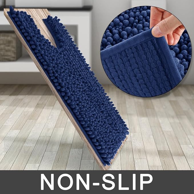 Yimobra Toilet Rug U Shaped Washable 24x24 Inch - Ultra Soft Absorbent Chenille Bath Rugs for Toilet, Quick Dry & Machine Washable, Non Slip Contour Bathroom Mat, Navy Blue