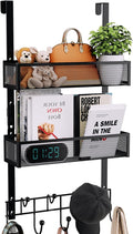 Consumest Over The Door Hooks Organizer - 3 Tier Door Hanger with 9 Coat Hooks & 2 Mesh Basket, Back Storage Organizer Hanging Towels for Bathroom, Bedroom, Black