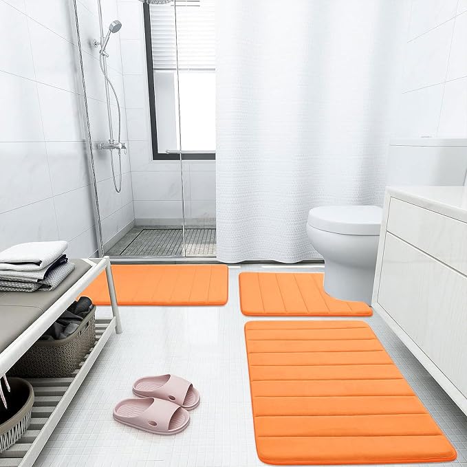 Buganda Memory Foam Bath Mat, 47" x 17", Ultra Soft and Non-Slip Bathroom Rugs, Water Absorbent and Machine Washable Bath Rug Runner for Bathroom, Shower, and Tub, Orange