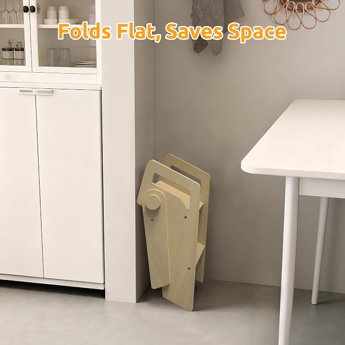 Wooden 2 Step Stool for Toddler Kids Bathroom Foldable 2-Step for Toilet Potty Training, Child Stepping Stool for Kitchen Nursery Bedroom