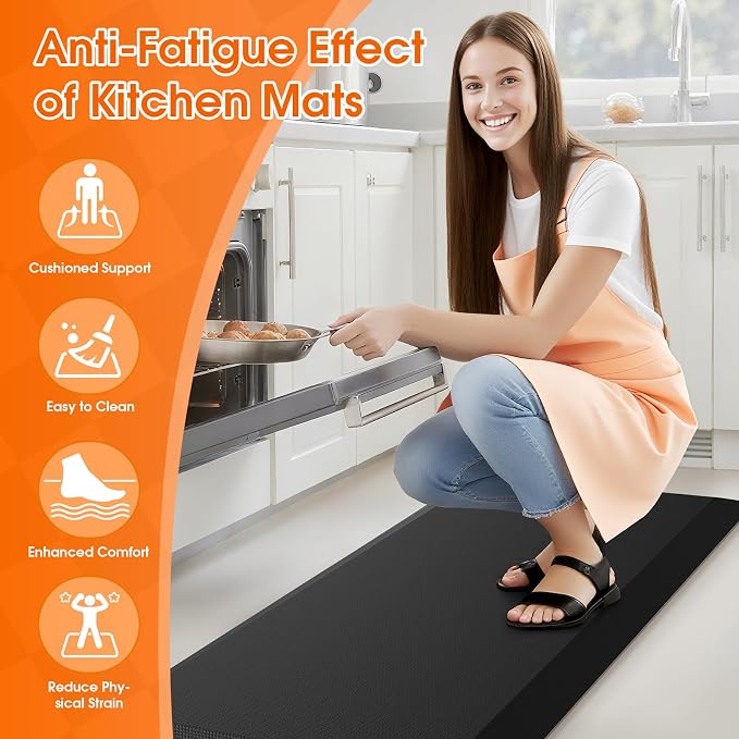 4/5 Inch Thicker Kitchen Mat, Cushioned Thick Floor Comfort Mat, with Non-Slip Bottom, Water & Stain Resistant, Easy Clean Standing Desk Mat for Kitchen, Sink, Office (17.3"x60"x0.8", Black)